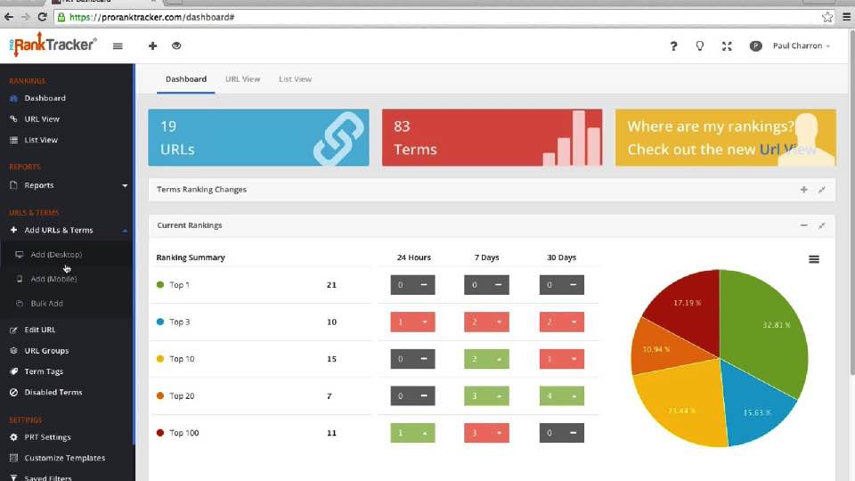 Pro Rank Tracker SEO Software Dashboard