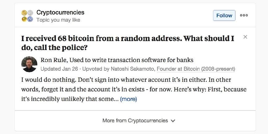 Quora post example question crypto bitcoin cryptocurrency BTC
