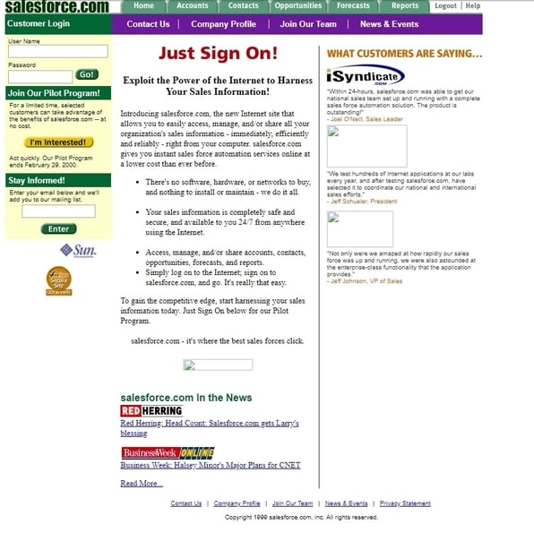 Salesforce Landing Page Example 1999