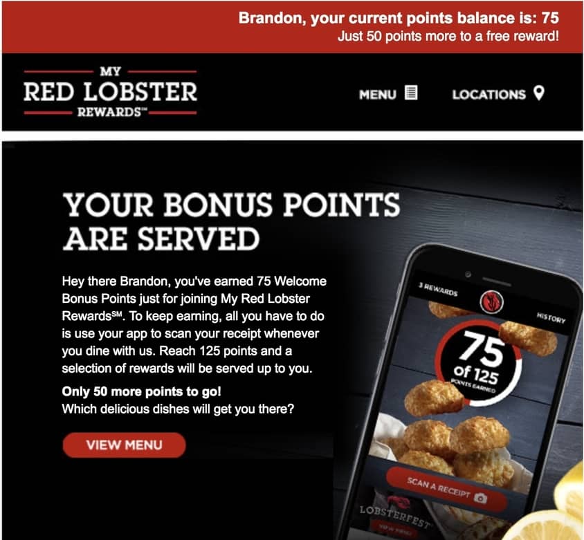 Red Lobster Personalized Email Copy With Name