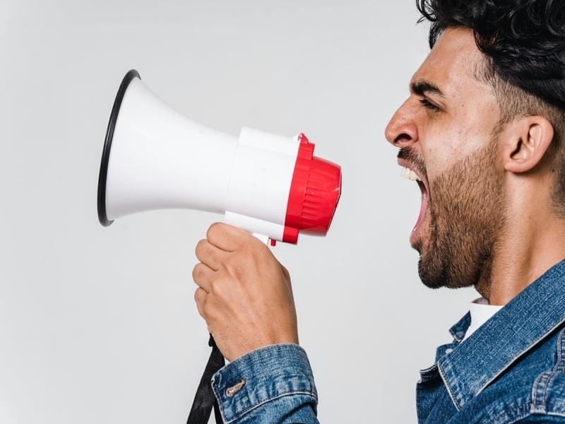 Megaphone Man Lowering Pressure Noise Public Relations