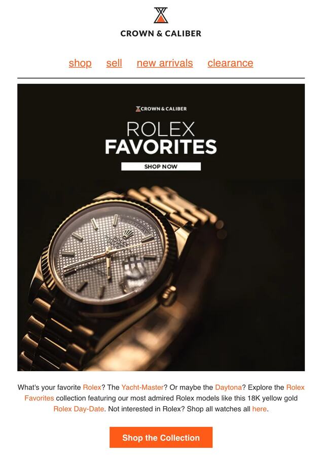 Crown and Caliber Rolex Faavorites Watches Online Store - ecommerce content personalization