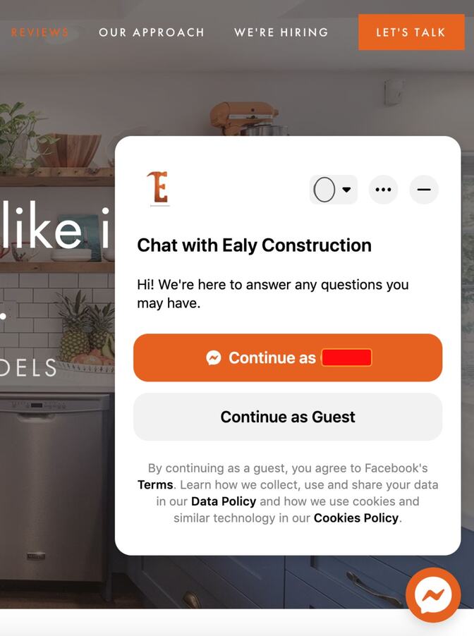 Ealy Construction Chatbot Live Chat Example