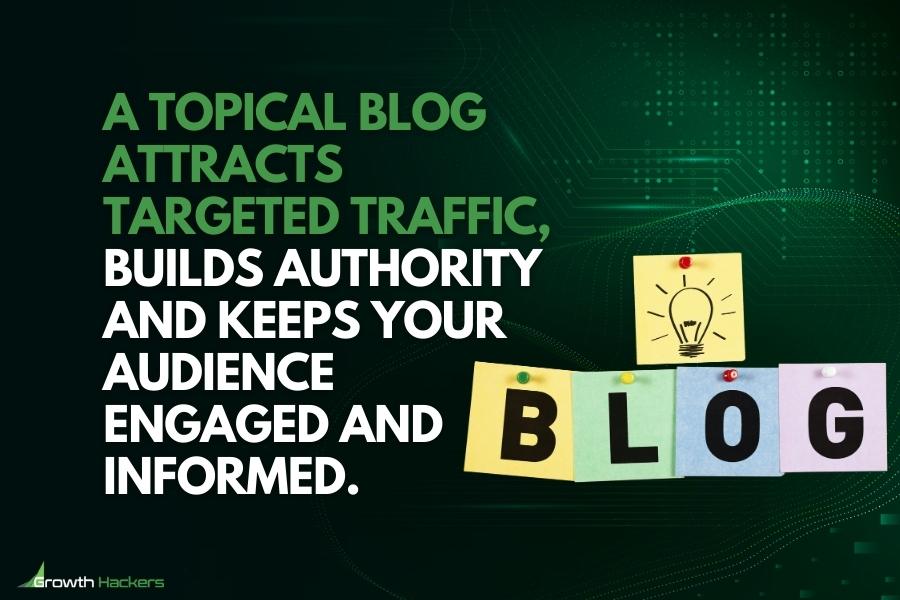 A topical blog attracts targeted traffic builds authority and keeps your audience engaged and informed