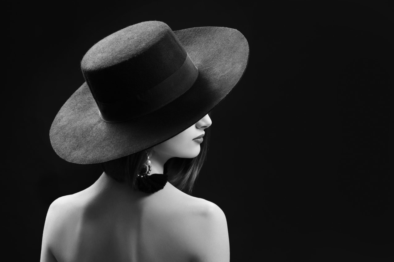Attractive Brunette Woman Sophisticated Black Hat
