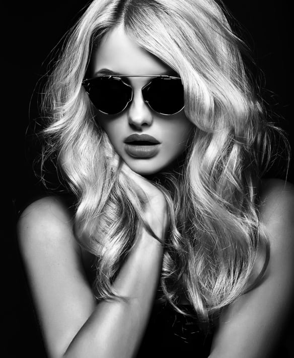 Gorgeous Woman Black and White Blonde Sunglasses