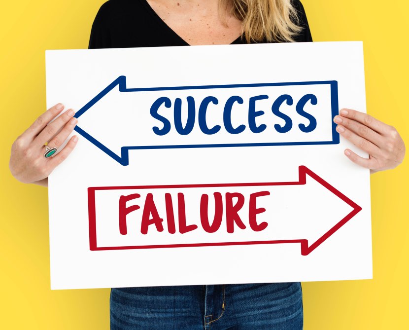 Failure vs Success Woman Holding Sign Arrows