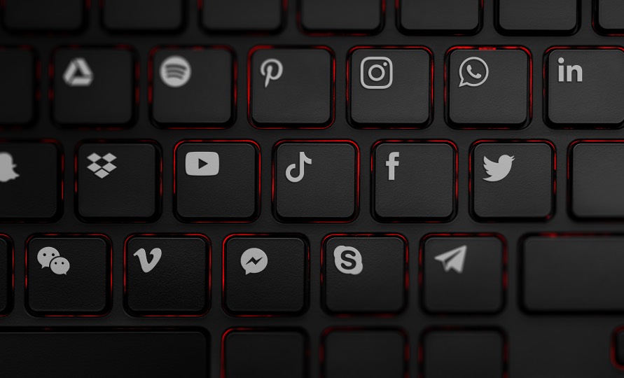 Social Media Icons Logos Black Keyboard YouTube Facebook Instagram TikTok