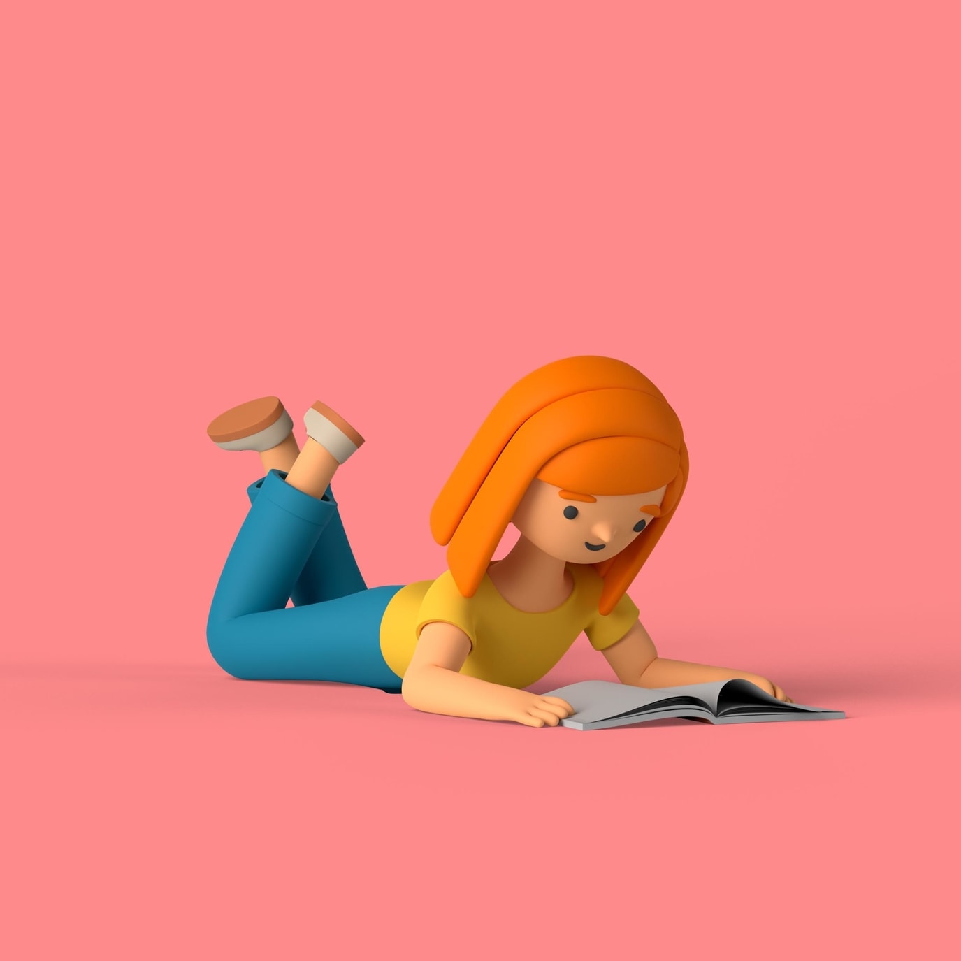 Woman Girl 3D Character Reading Book