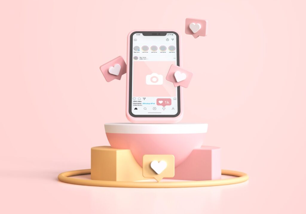 Up Social Media Game Instagram Smartphone Podium Pink