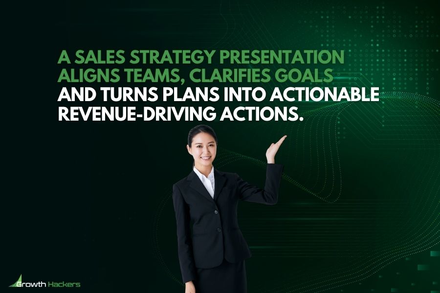 A sales strategy presentation aligns teams clarifies goals and turns plans into actionable revenue-driving actions