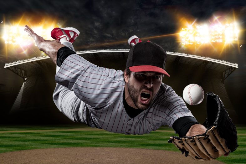 Baseball Player Play Catch Ball Dive