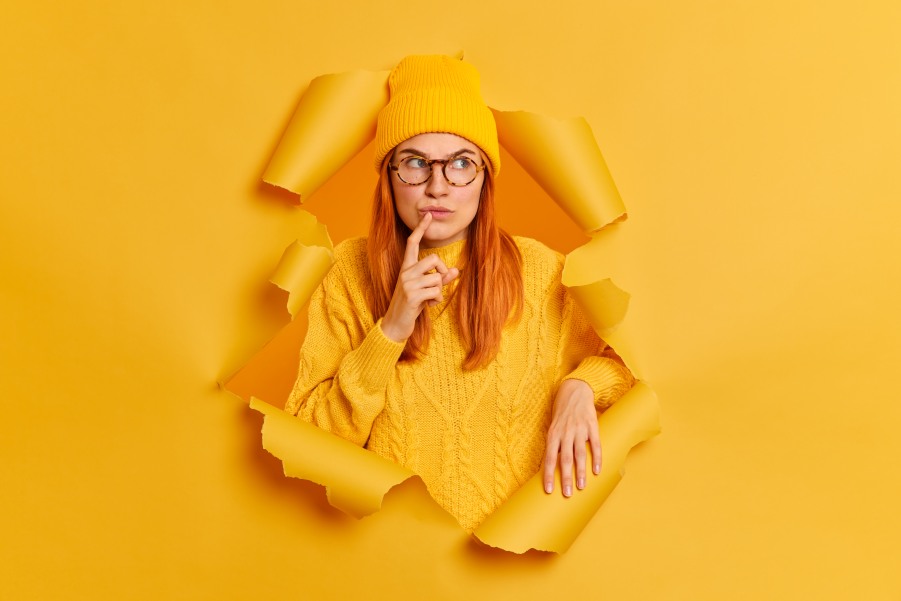 Self Reflection Woman Thinking Yellow