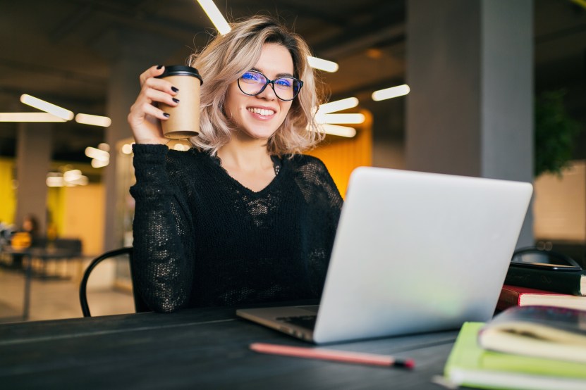 Blog Writer Woman Writing Coffee Laptop Content Marketing