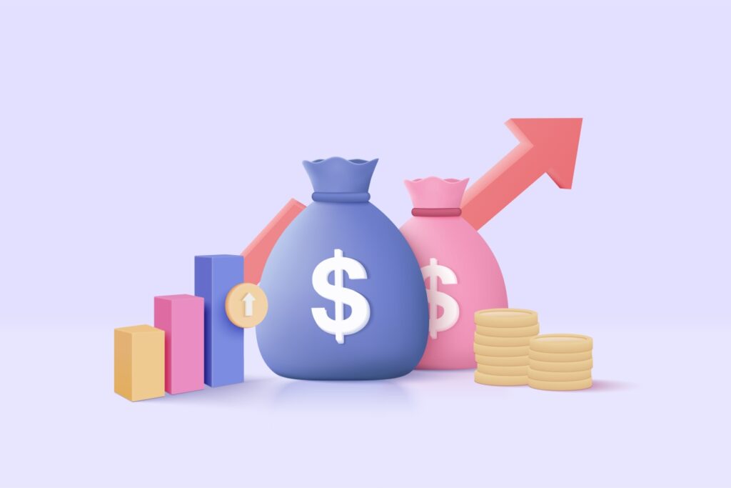 Create a Budget Money Bags Finance Graphs Coins 3d Rendering