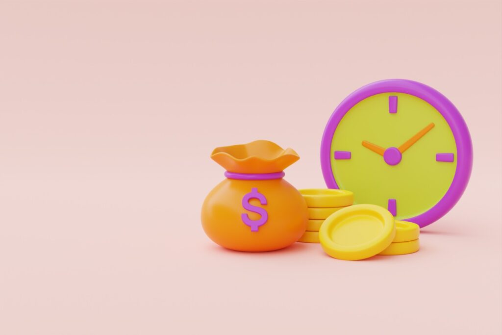Save Time Money Value Coins Clock 3d