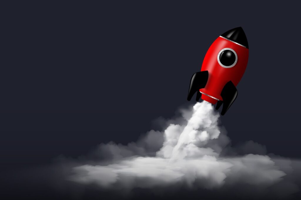 Startup Launch Rocket Skyrocket Growth Traction 3d Rendering