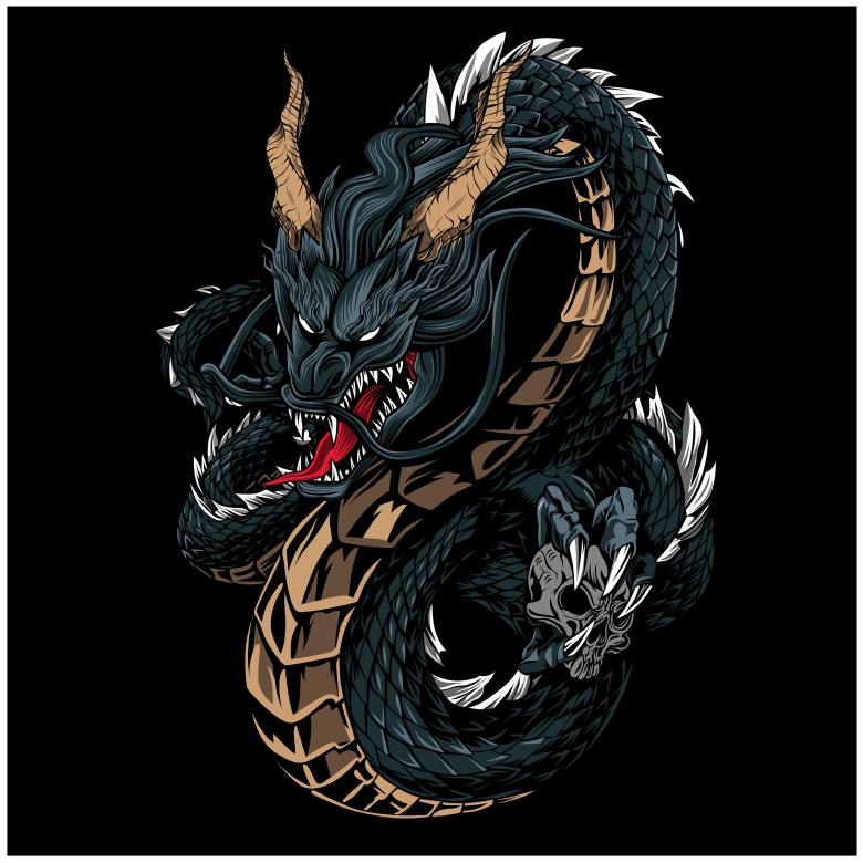 Chinese Dragon Black Dark Leadership Symbol Design