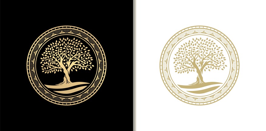 Oak Tree Design Logo Branding Leadership Symbols Black and White