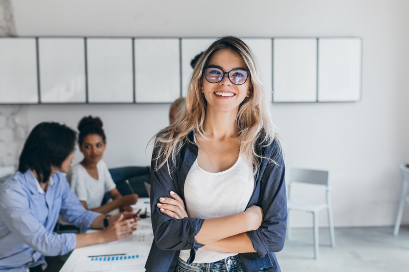 Woman Female Confident Happy Confidence Office