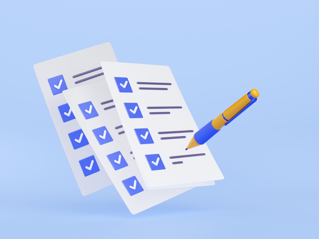 Conduct Surveys Paper Pen 3d Check Marks Document Render