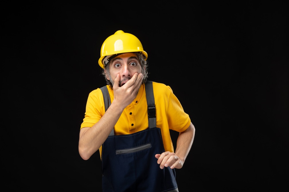 Construction Worker Male Man Engineer Yellow Protective Helmet Surprised