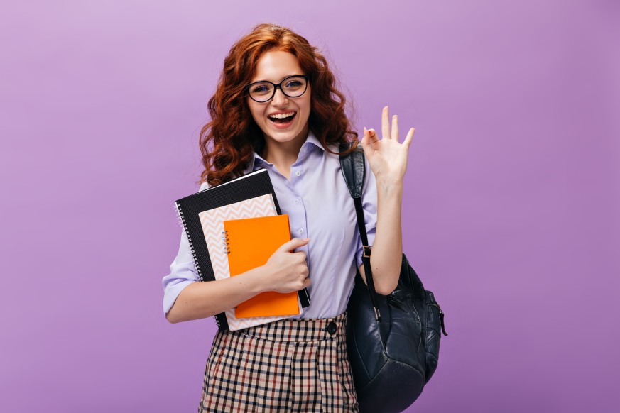 Improve Student Experience Happy College University Woman Female Girl Red Hair Glasses Books