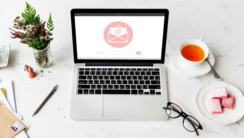 Online Email Marketing Communication Emails Laptop Glasses Tea