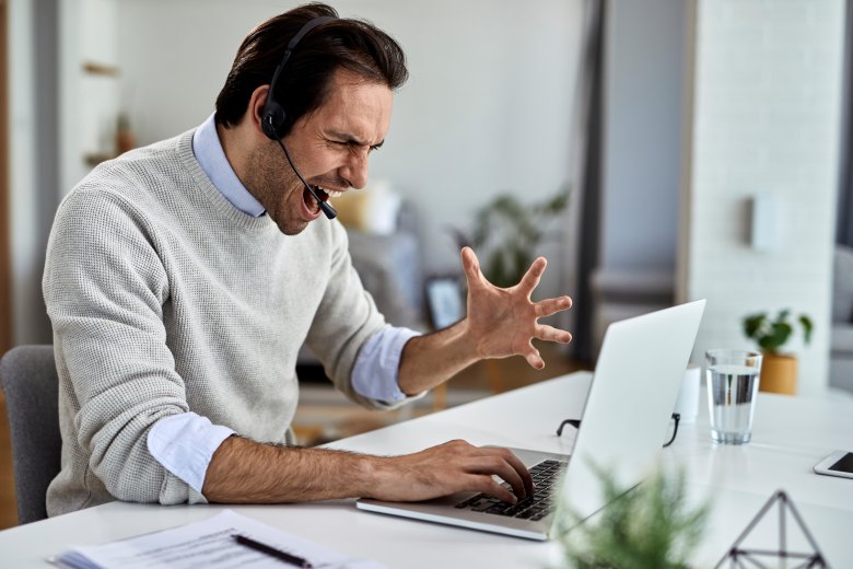 Poor Communication Man Male Angry Frustrated Yelling Shouting Laptop