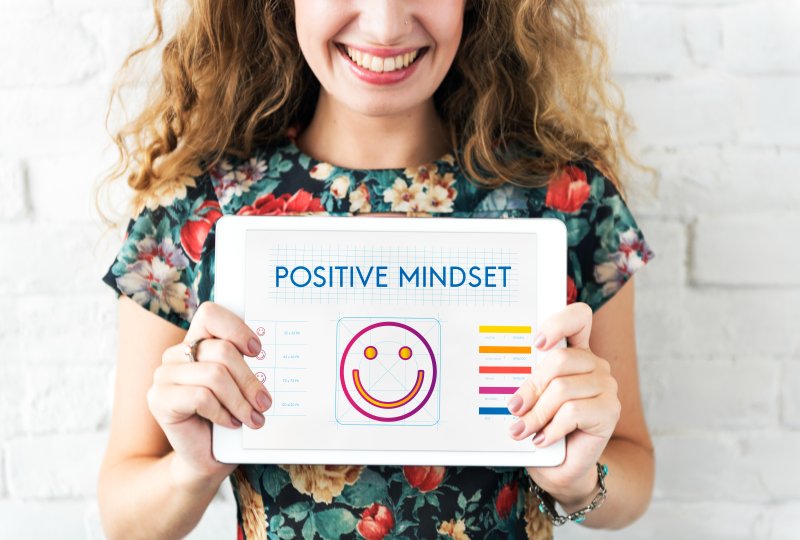 Positive Mindset Thinking Woman Female Holding Happy Happiness Smile