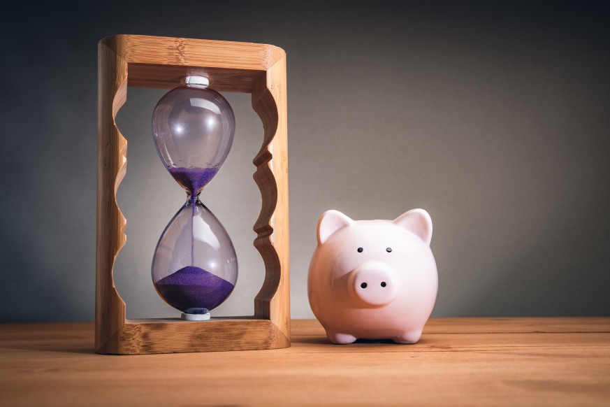 Save Time and Money Hourglass Piggybank Saving Savings