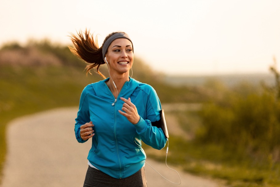 Sports Apparel Company Marketing Woman Female Running Smile Outside