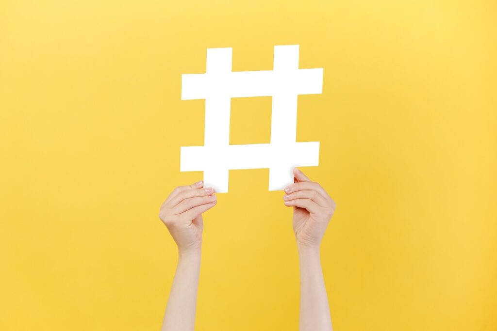 Utilize Hashtags Hands Holding Hashtag Sign Social Media Yellow