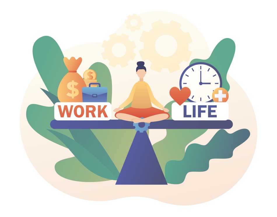 Work Life Balance Concept Woman Female Money Time Heart
