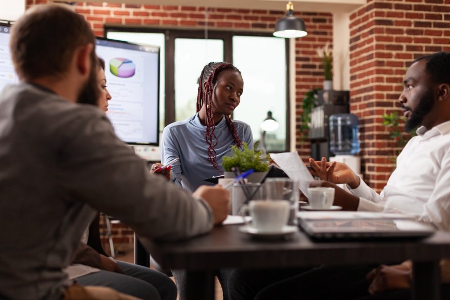 Business Team Meeting Marketing Department Members Working Together