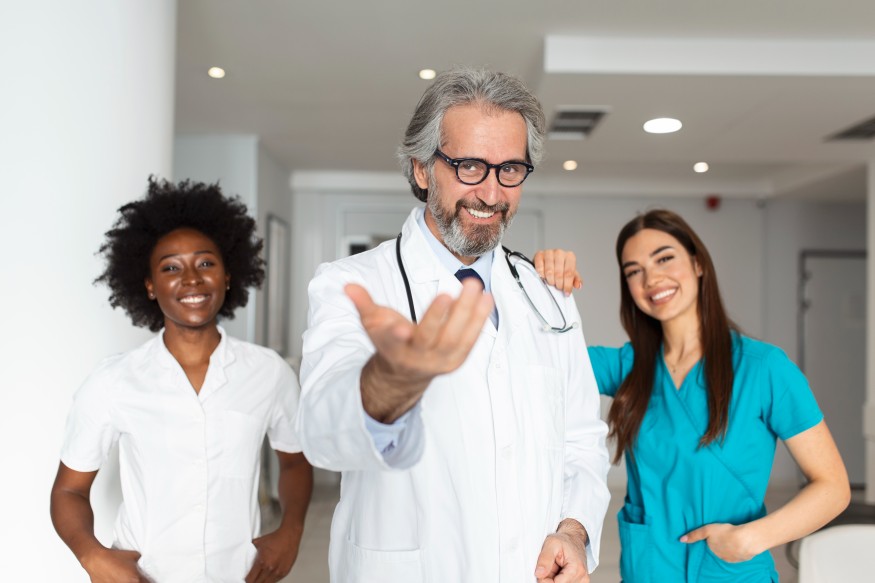 Doctors Offering Content Showing Hand Multiethnic Doctor Male Female Man Woman