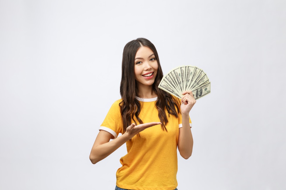 Earn Money with Affiliate Marketing Woman Female Holding Dollar Bills