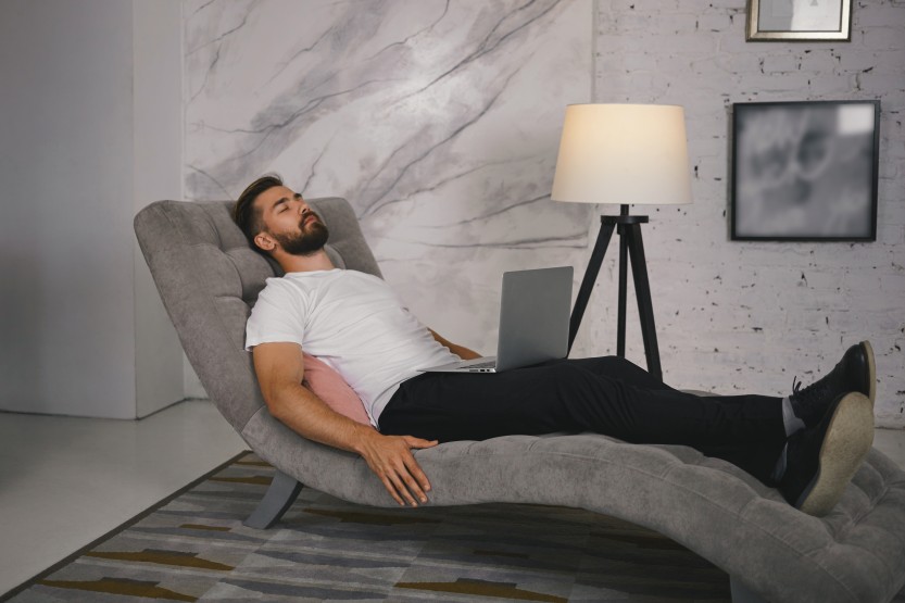 Implement Stress Management Practices Man Male Laid Down Sofa Enjoy Relax Couch
