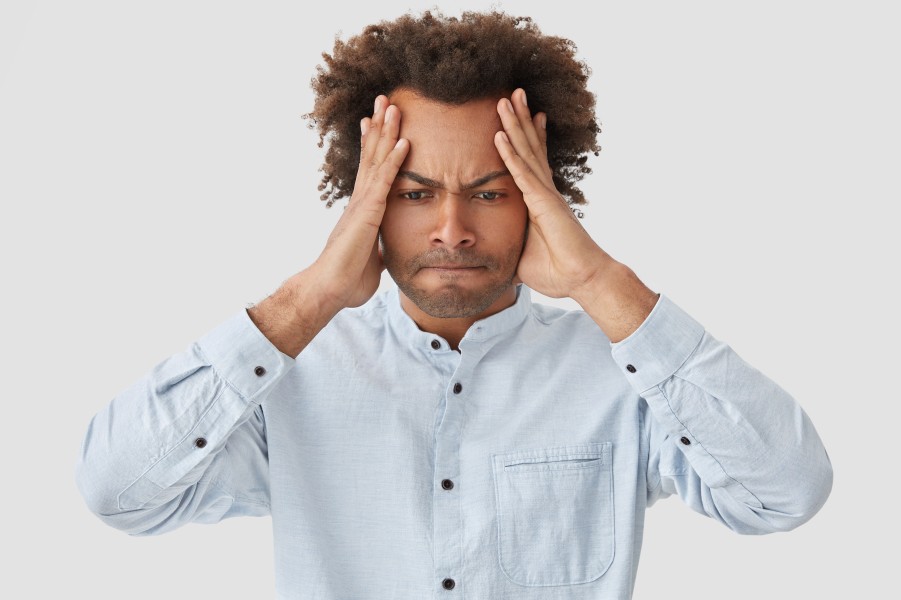 Man Holding Face Head Hands Male Stressed Anxious Facial Expression