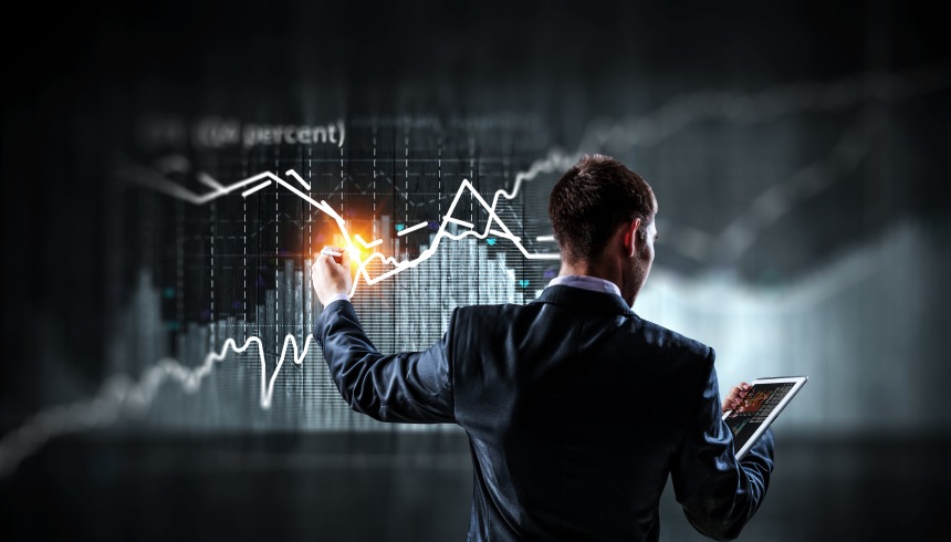 Market Analysis Businessman Analyzing Trades Graphs Tablet