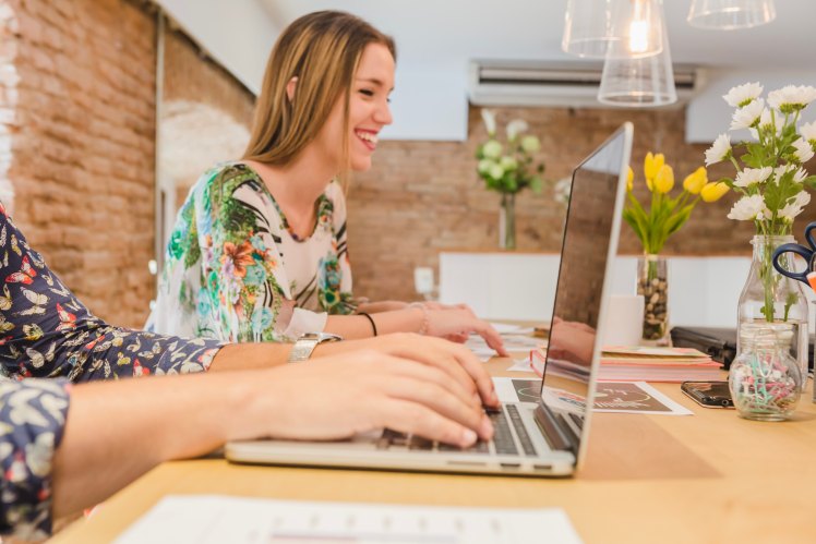 Women Working at Office Coworking Female Desk Laptop