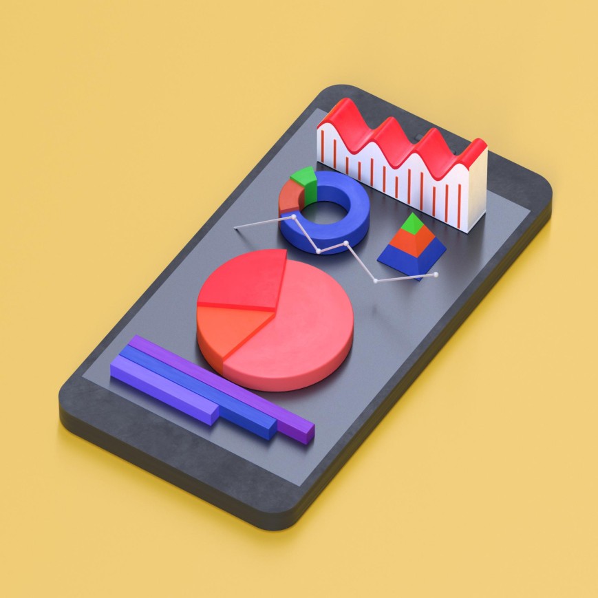 3D Graph On Phone Smartphine Metrics Data Analytics