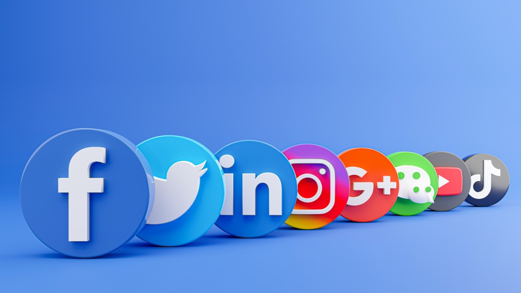Social Media 3d Rendering Icons Logos Facebook Twitter LinkedIn Instagram YouTube TikTok