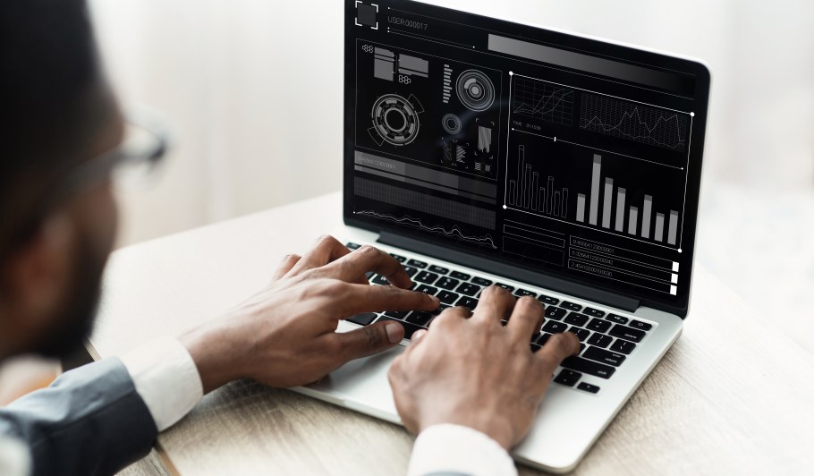 Website Traffic Analysis Man Make Laptop Graphs Metrics