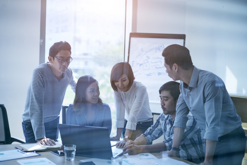 Collaboration Teamwork Business Team Members Collaborate Desk Communication