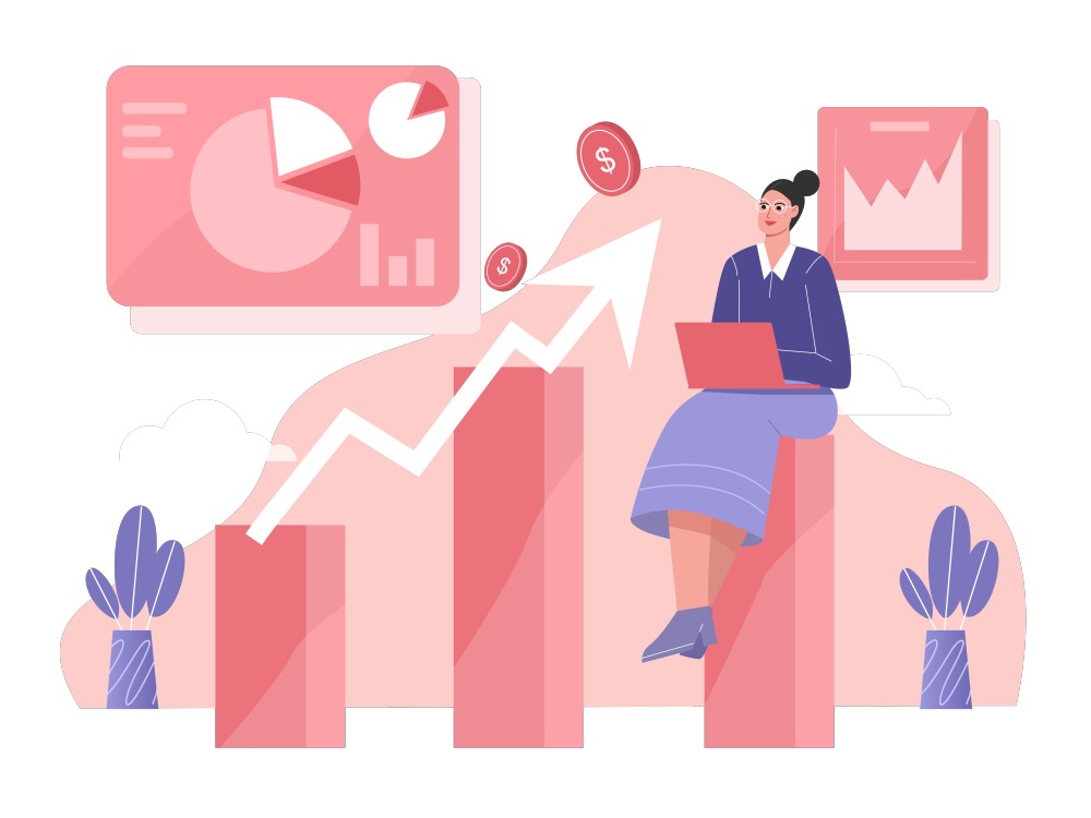 Monitor Progress Business Growth Big Data Analytics Woman Graphs Pink