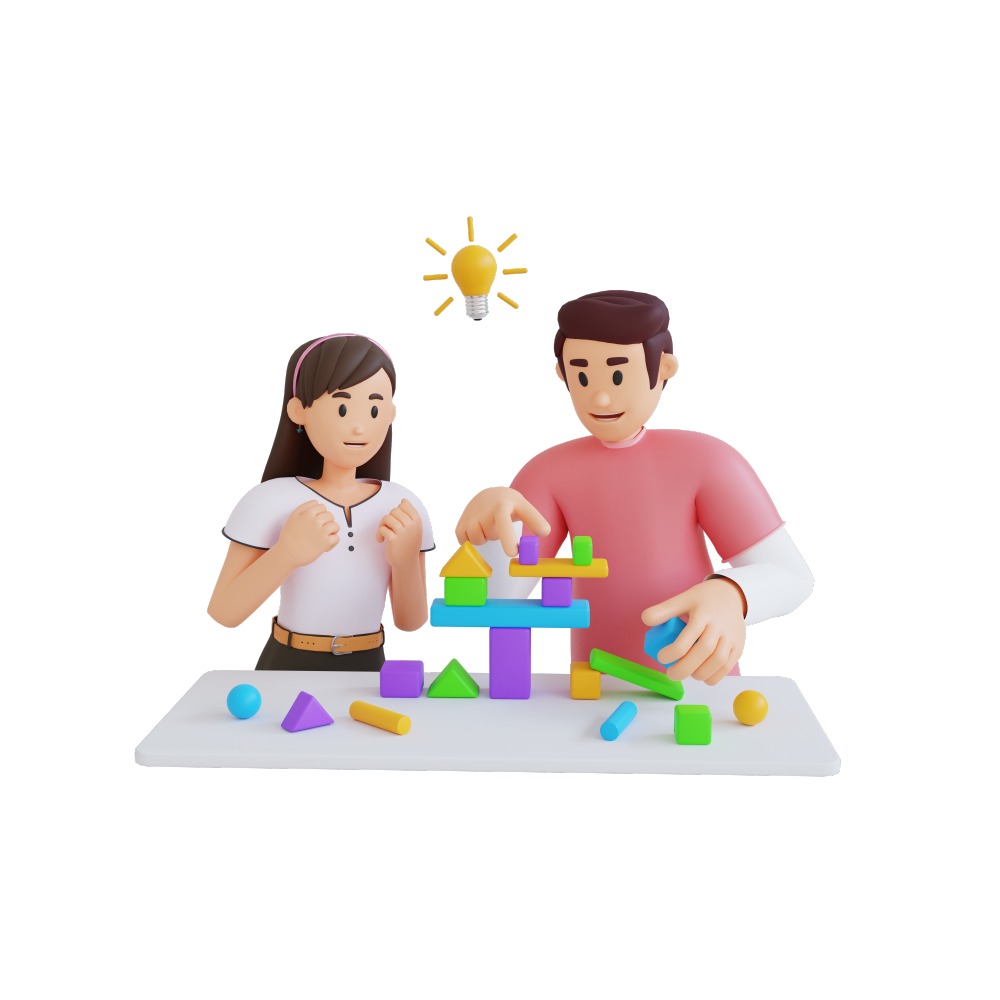 Problem Solving Solve Problems Quickly Man Male Woman Female 3D Illustration Jenga Puzzle Business Idea Lightbulb