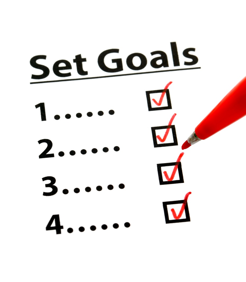 Set Goals Checklist Check Marks Red Pen Measurable Achievable Smart