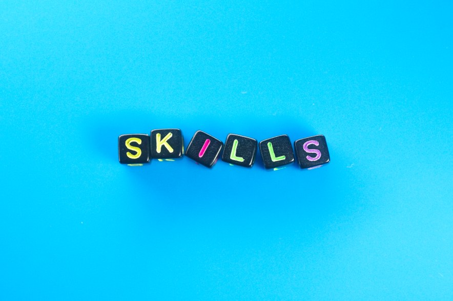 Skills Letters Written Black Cubes Blue Background Skill Expertise