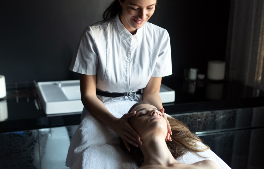 Young Woman Getting Massage Face Relaxation Spas Health Mindful